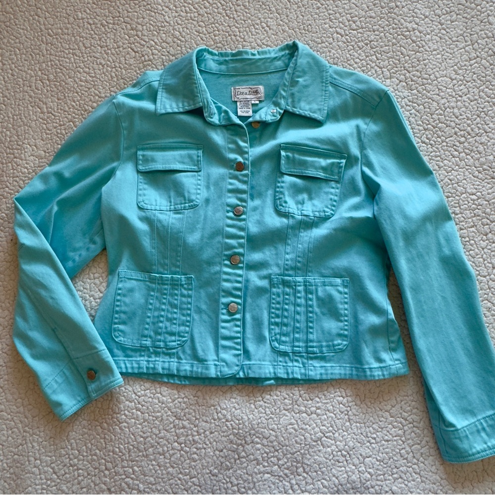 Live A Little Teal Cropped Utility Jacket Size L